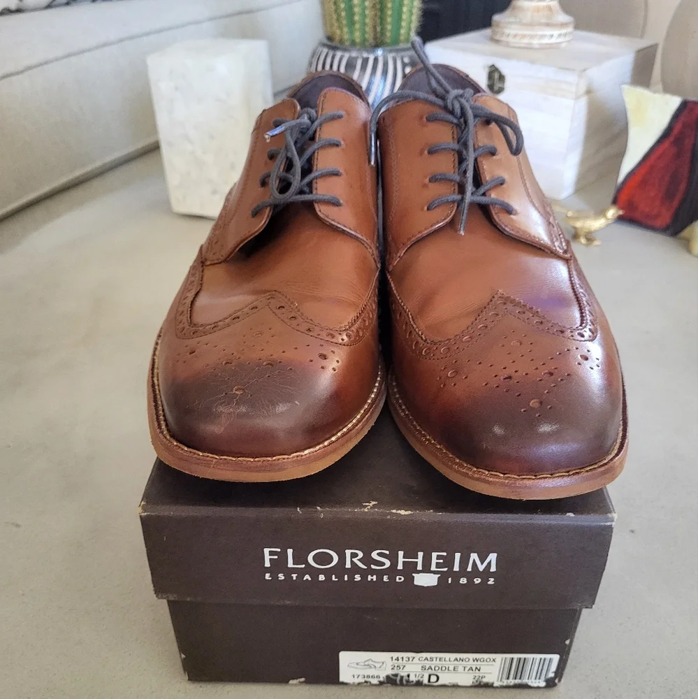 Florsheim Brown Leather Oxfords Classic Castellano Design - 11 1/2